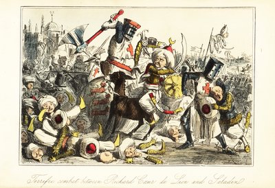 Koning Richard I vecht tegen Saladin in de Slag bij Arsuf, Palestina door John (after) Leech