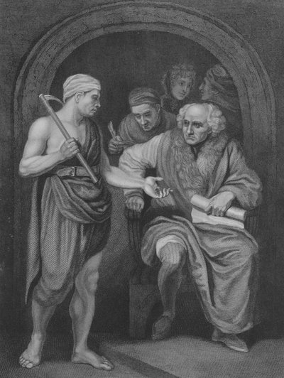 De Heer van de Wijngaard, Matteüs 20, Vers 1-17 door John (after) Opie