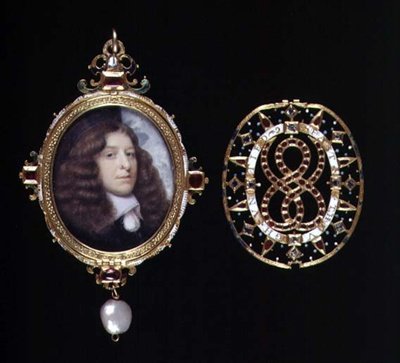 Miniatuur van een onbekende man, in een gouden en met juwelen versierde lijst en deksel, c.1660 door John (attr. to) Hoskins
