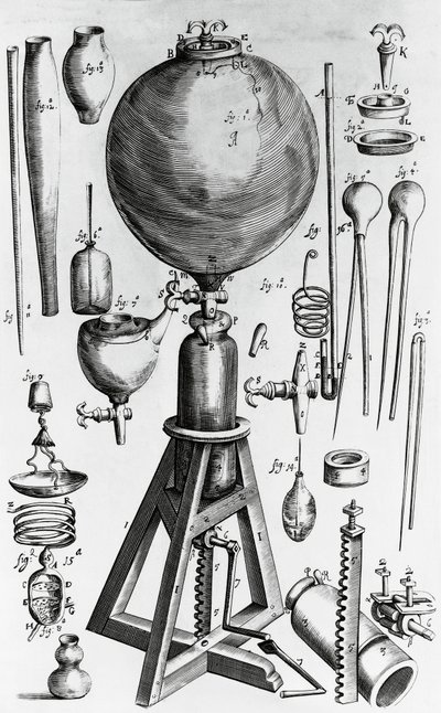 Nieuwe fysisch-mechanische luchtexperimenten, door Robert Boyle (1627-1691), gravure door Walter Charles Mills