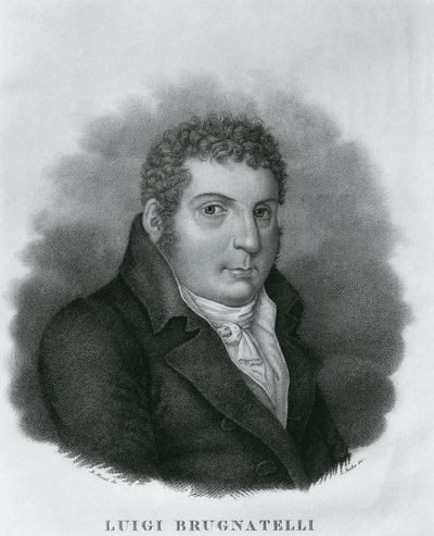Portret van Luigi Valentino Brugnatelli (1761-1818), Italiaanse chemicus en uitvinder van galvaniseren, ets door Luigi Rados naar tekening van Roberto Focosi door Walter Charles Mills