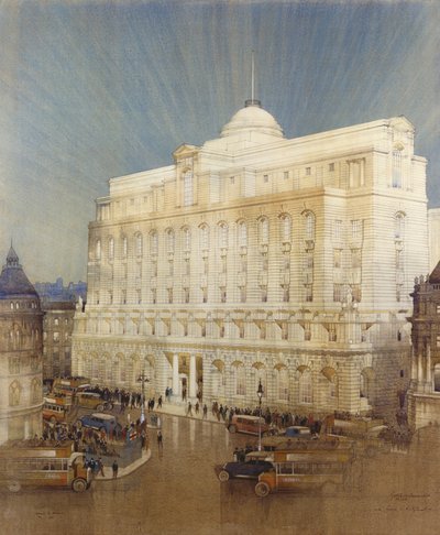 Architectonisch ontwerp voor het Hoofdkantoor van de Midland Bank, Poultry, Londen door John A. and Saunders, Charles Gotch