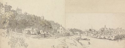 Een stad gezien vanaf de oever van een rivier door John Alexander Gresse