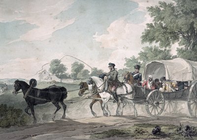 Belgische wagen die gewonden vervoert van het slagveld na de Slag bij Waterloo, 1815 door John Augustus Atkinson