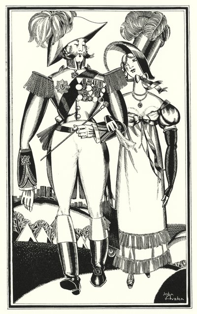 Illustratie voor Don Juan door Lord Byron: Medailles, Rang, Linten, Kant, Borduurwerk, Scharlaken door John Austen