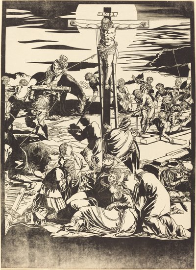 De Kruisiging [middenplaat] door John Baptist Jackson after Jacopo Tintoretto