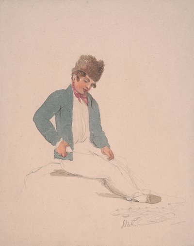 Portret van een jongeling met een bontmuts door John Baverstock Knight
