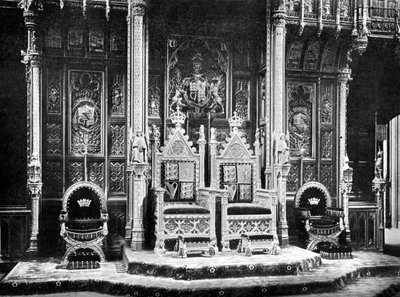 De Koninklijke Troon, House of Lords, Westminster, ca. 1905 door John Benjamin Stone