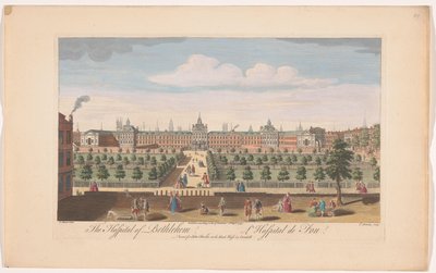 Gezicht op Bethlem Royal Hospital te Londen door John Bowles