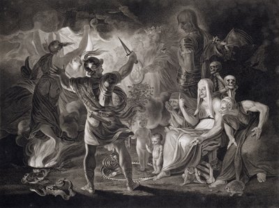 Macbeth, de drie heksen en Hecate in Act IV, Scene I van 