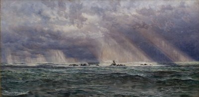 Een Noordwestelijke Storm bij de Longships Vuurtoren, 1873 door John Brett