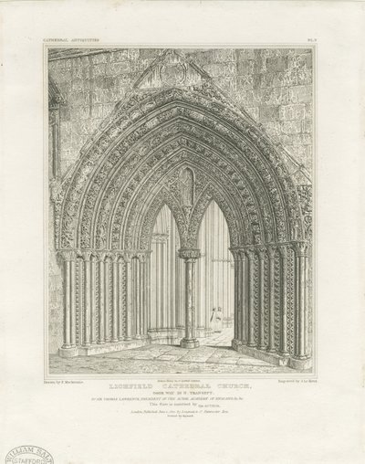 Lichfield Kathedraal - Noord Transept Deur: gravure, nd [c 1820] door John Britton
