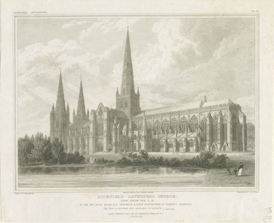 Lichfield Kathedraal - Zuidoostaanzicht (gravure) door John Britton