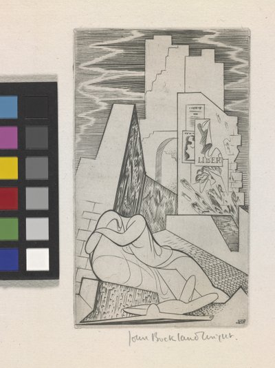 Zonder titel (ets en gravure op montval papier) door John Buckland-Wright