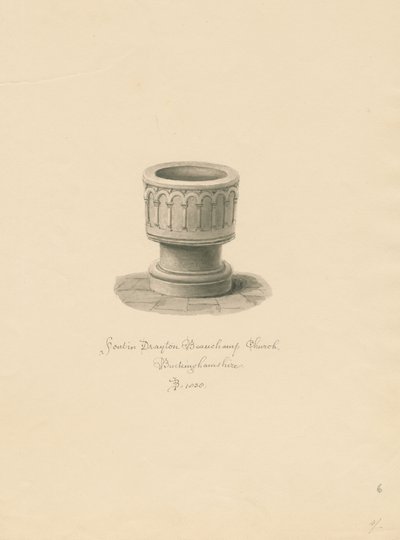 Buckinghamshire - Drayton Beauchamp Kerk: sepia tekening, 1838 door John Buckler