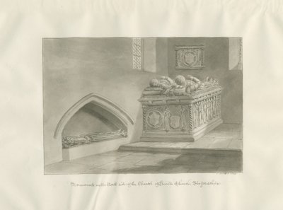 Enville Kerk - Monument: sepia tekening door John Buckler