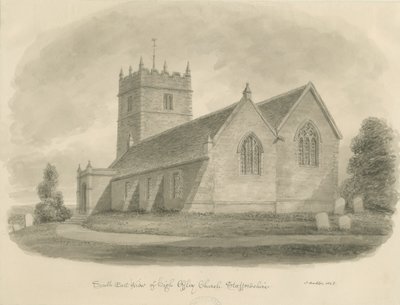 High Offley Kerk: sepia tekening door John Buckler