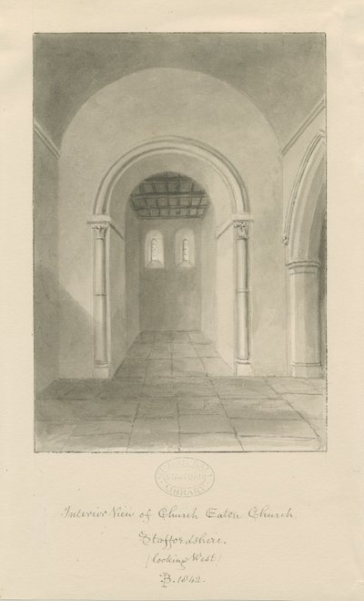 Interieur van Church Eaton Kerk: sepia tekening door John Buckler