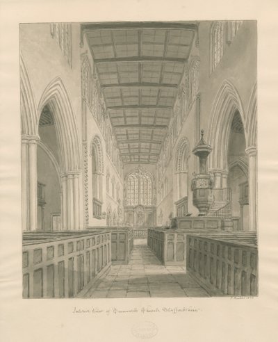 Interieur van de kerk van Tamworth door John Buckler