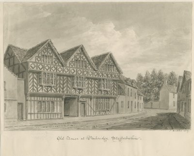Penkridge Stad - Oud Huis: sepia tekening door John Buckler
