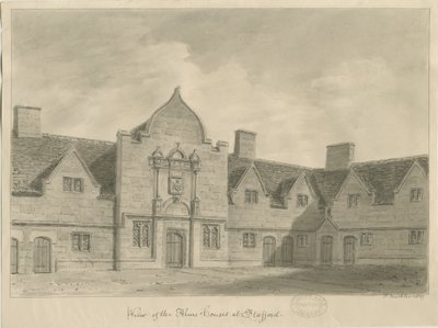 Stafford - Alms Houses: sepia tekening, 1837 door John Buckler