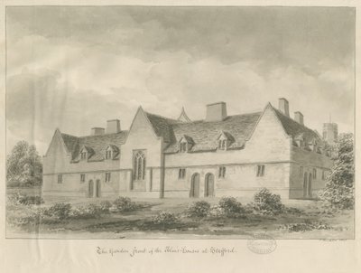 Stafford - Alms Houses: sepia tekening, 1841 door John Buckler