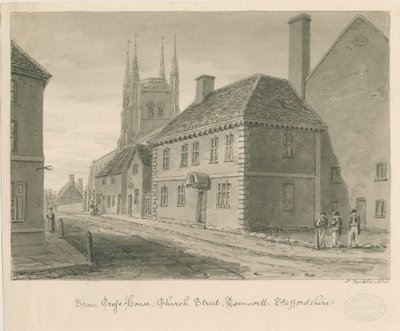 Tamworth - Stone Cross House: sepia tekening door John Buckler