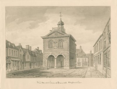 Tamworth - Het Markthuis: sepia tekening door John Buckler