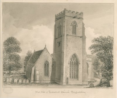 Tettenhall Kerk: sepia was tekening, 1837 door John Buckler