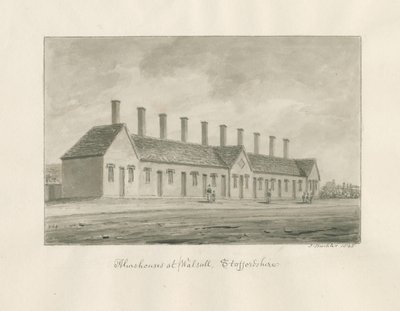 Walsall - Armenhuizen: sepia wassing tekening door John Buckler