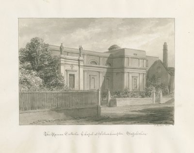 Wolverhampton - De Rooms-Katholieke Kapel: sepia tekening door John Buckler