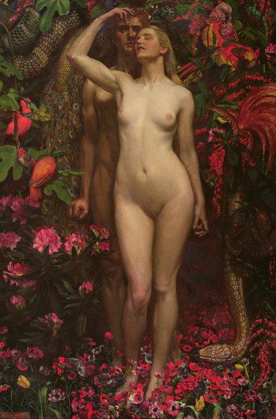 Adam en Eva met de slang, 1877 door John Byam Liston Shaw