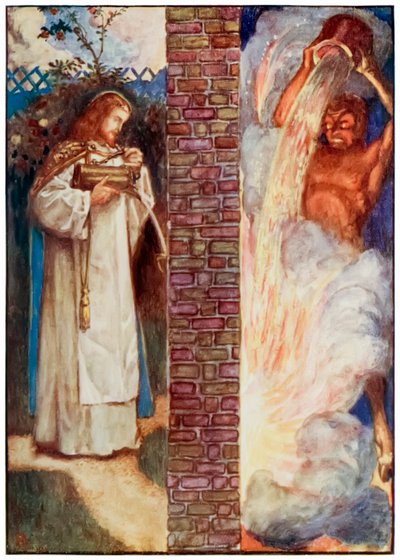 Christus en de duivel uit The Pilgrims Progress From This World, To That Which Is To Come door John Bunyan (1628-1688) Illustratie door Byam Shaw (1872-1919) door John Byam Liston Shaw