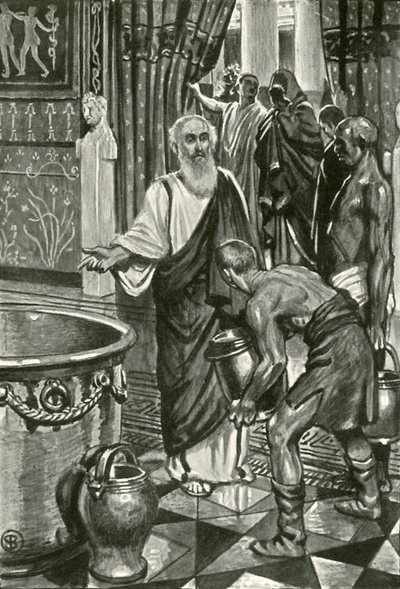 Ze vulden het grote zilveren vat met puur water door John Byam Liston Shaw