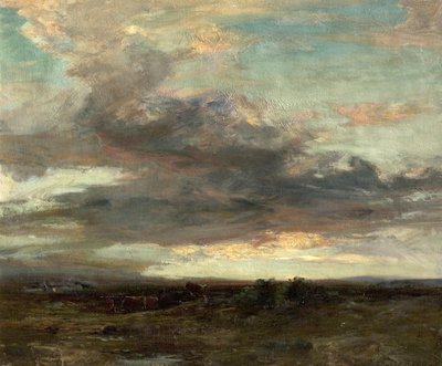 De Argyllshire Moor, Schotland, zonsondergang, 1907 door John Campbell Mitchell
