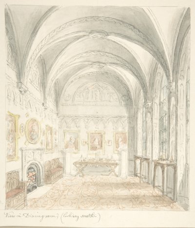 Lea Castle, Worcestershire, Eetkamer Kijkend naar het Zuiden door John Carter.