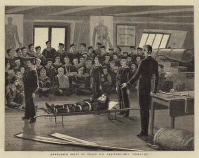 Ambulanceoefening aan boord van HM Training-Ship Exmouth door John Charles Dollman