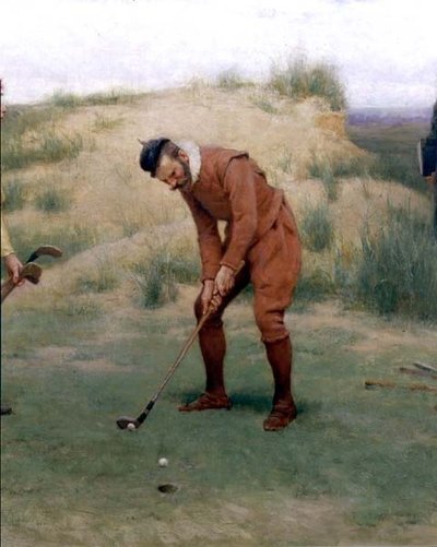 Tijdens de tijd van de preken, detail van de golfer, 1896 door John Charles Dollman