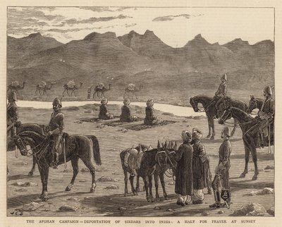 De Afghaanse Campagne, Deportatie van Sirdars naar India, een Halt voor Gebed bij Zonsondergang door John Charles Dollman