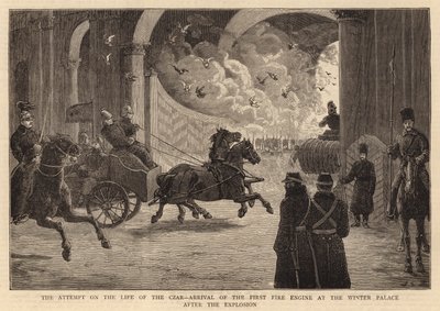 De Aanslag op het Leven van de Tsaar, Aankomst van de Eerste Locomotief bij het Winterpaleis na de Explosie door John Charles Dollman