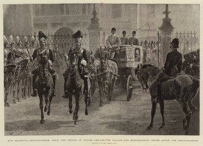 De tekenkamer van Hare Majesteit, H R H de Prins van Wales verlaat het paleis naar Marlborough House na de tekenkamer door John Charlton