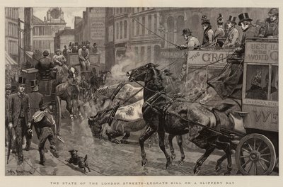 De Staat van de Londense Straten, Ludgate Hill op een Gladde Dag door John Charlton