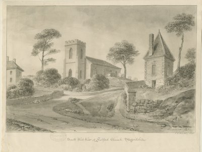 Fulford Kerk: sepia tekening door John Chessell Buckler