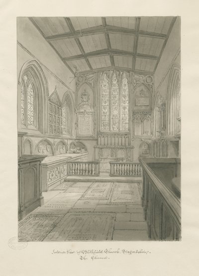 Interieur van de kerk van Blithfield door John Chessell Buckler