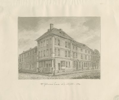 Lichfield - Geboorteplaats van Dr. Johnson: sepia tekening door John Chessell Buckler