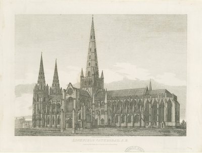 Lichfield Kathedraal - Zuidoostaanzicht: gravure door John Chessell Buckler