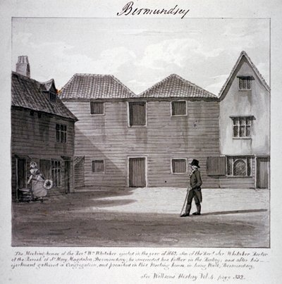 Het ontmoetingshuis van dominee Whitaker, Long Walk, Bermondsey, Londen, ca. 1828 door John Chessell Buckler