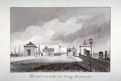 Tolhuizen op Southwark Bridge, Londen, 1827 door John Chessell Buckler