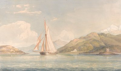 Boot die naar Links vaart met Bergen op de Achtergrond door John Christian Schetky