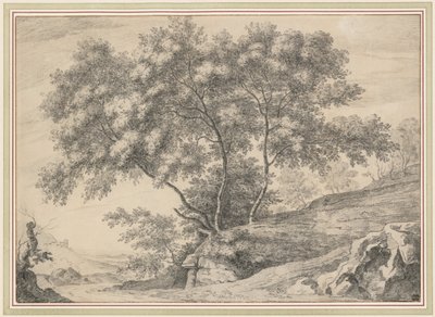 Een Bosje Bomen op een Rotsachtige Uitloper door John Claude Nattes